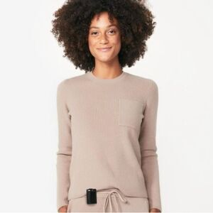 Figs Ribbed Knit Pocket Sweater – Beige Scrubs Top, Size S
